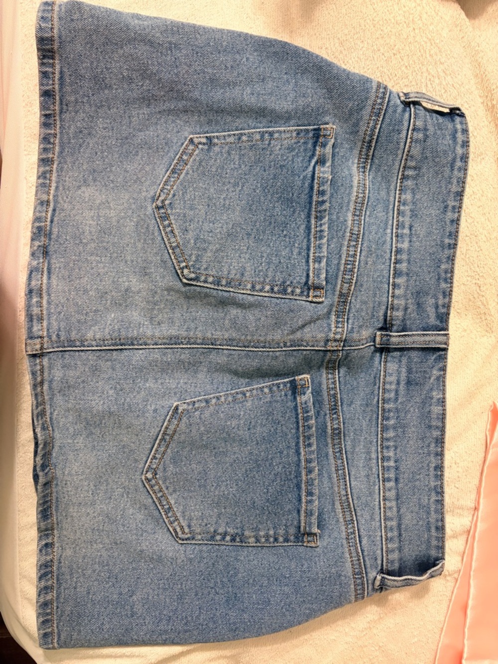 Celebrity Pink Light Blue Denim Skirt with Contrast Stitching - Picture 2 of 3